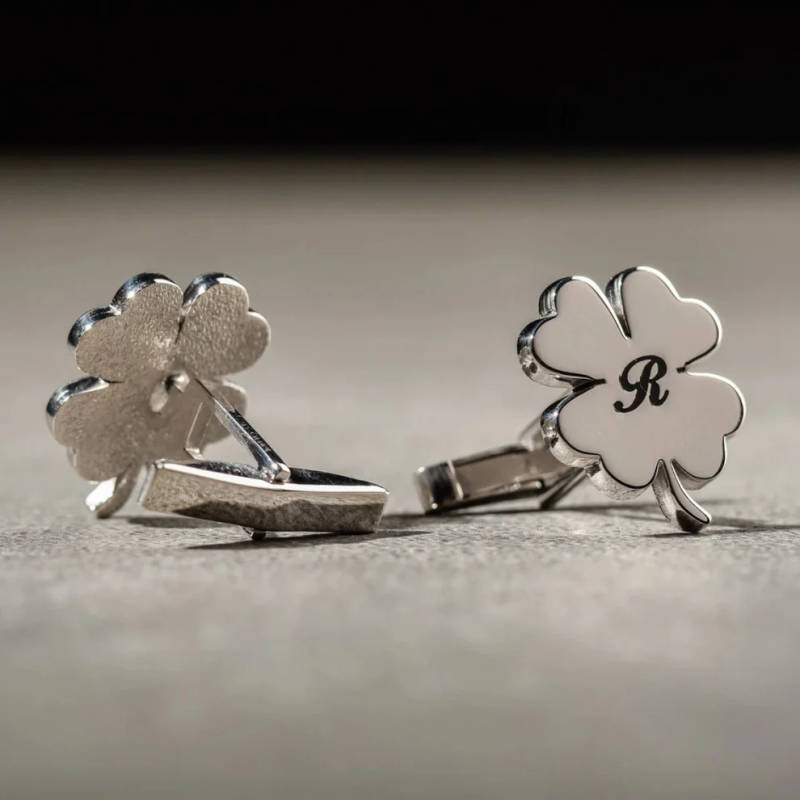 Customised Four Leaf Clover Initial Name Cufflinks Lucky Gift for Men - 2