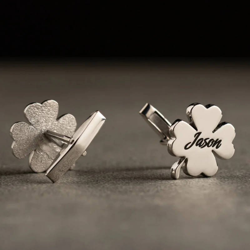 Customised Four Leaf Clover Initial Name Cufflinks Lucky Gift for Men - 4