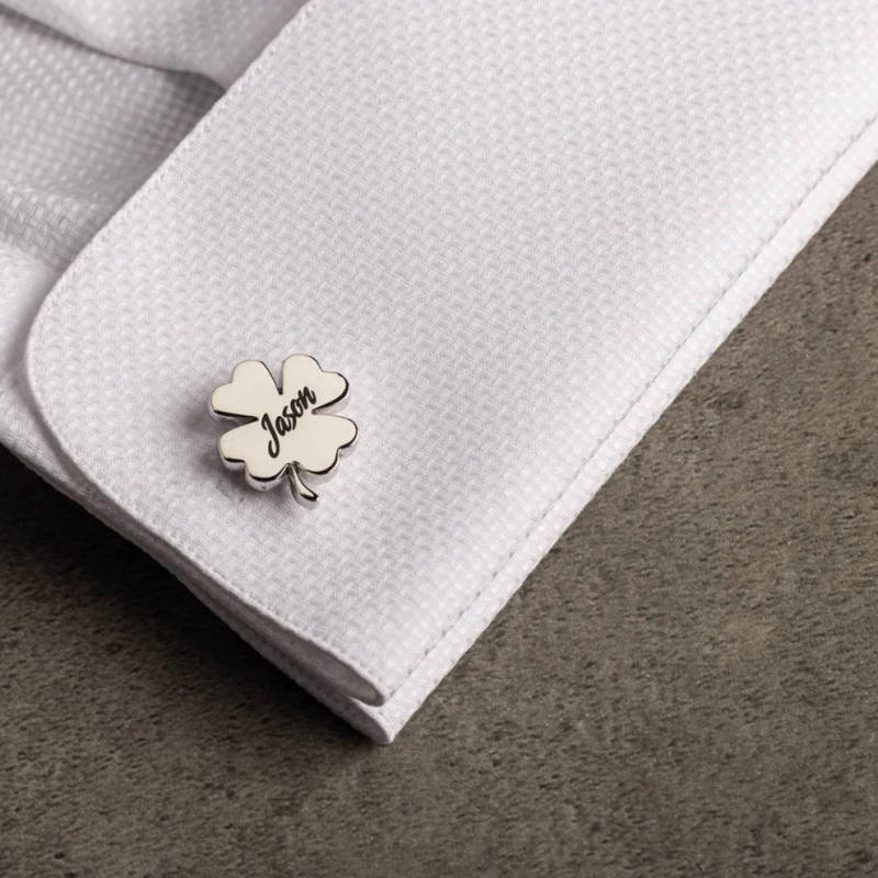 Customised Four Leaf Clover Initial Name Cufflinks Lucky Gift for Men - 5
