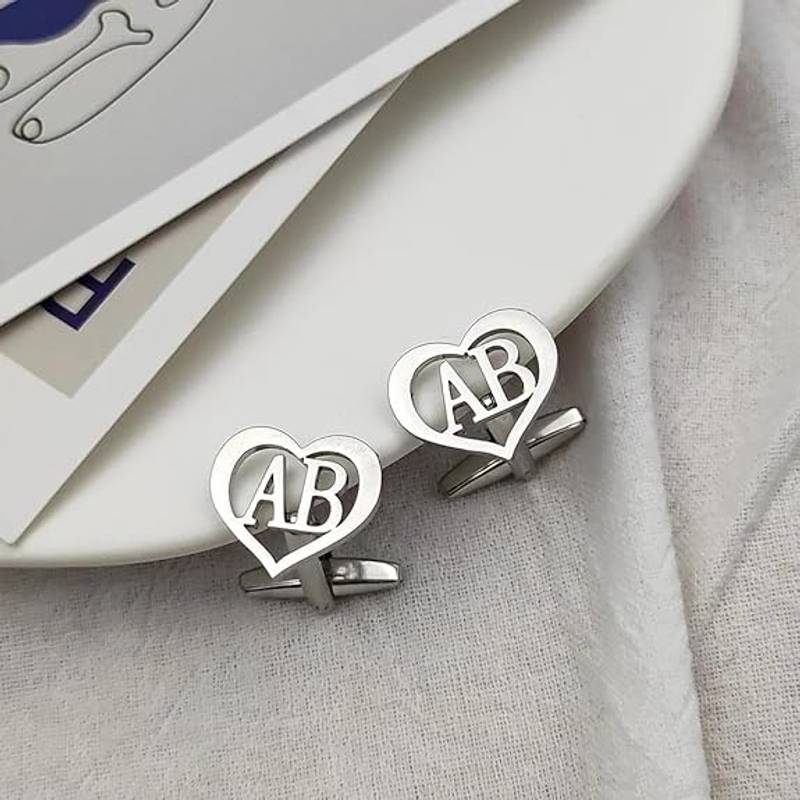 Customised Heart Shape Initials Cufflinks for Men Romantic Luxury Gift - 3
