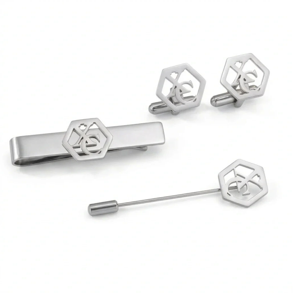 Customised Hexagon Initials Cufflinks, Tie Pin and Lapel Pin Set for Men's - 2