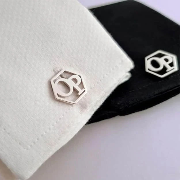 Customised Initial Hexagon Cufflinks for Men Luxury Gifting - 6