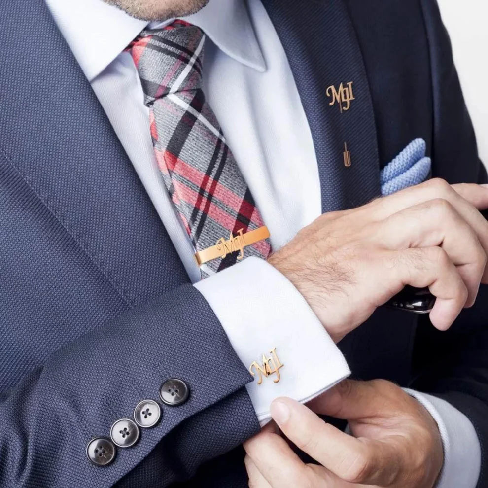 Customised Interlocking Initials Cufflinks, Tie Pin and Lapel Pin Set - 3