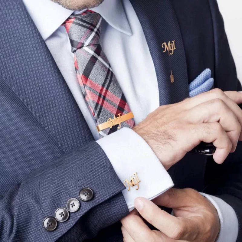 Customised Interlocking Initials Cufflinks, Tie Pin and Lapel Pin Set - 4