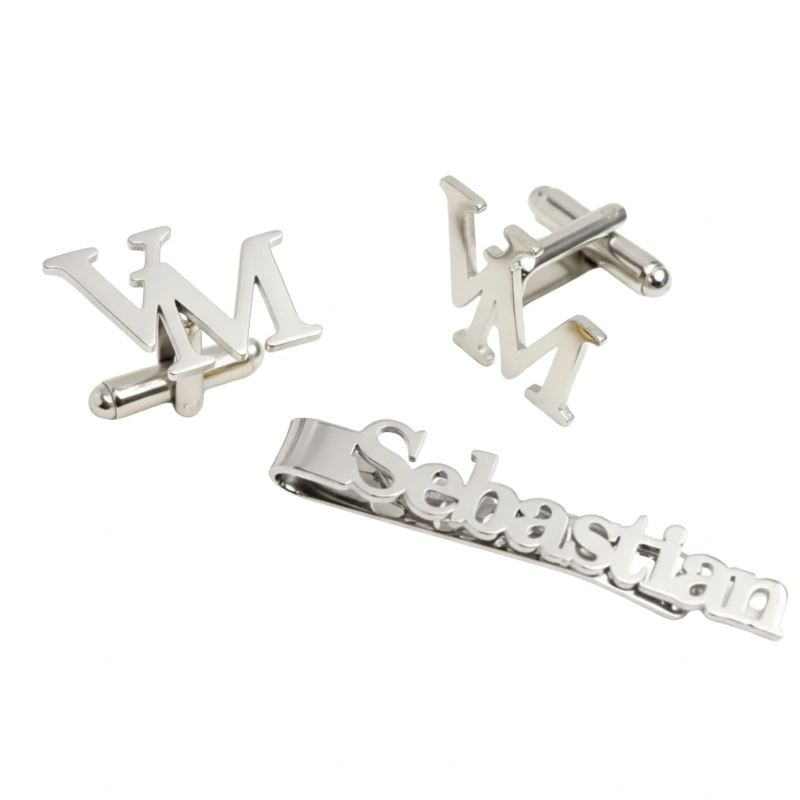 Customised Name Tie Pin and Initials Cufflinks for Unique Groom, and Corporate Gift Set - 2