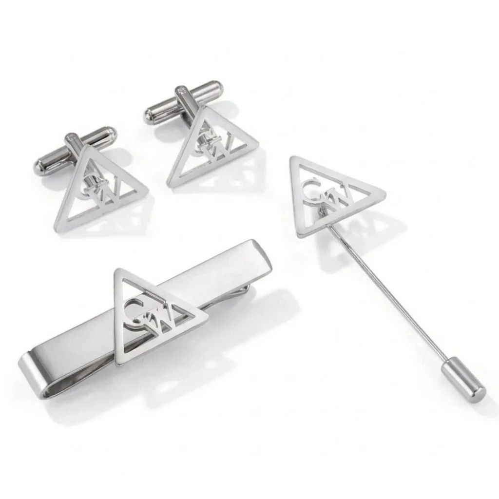 Personalised Custom Initial Cufflinks, Tie Clip & Lapel Pin Set; 3-Piece Men's Formal Accessory Gift Set - 2