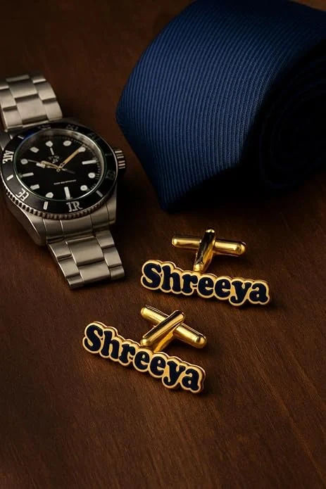 Personalised Name Cufflinks in Gold Plating for Men - 5