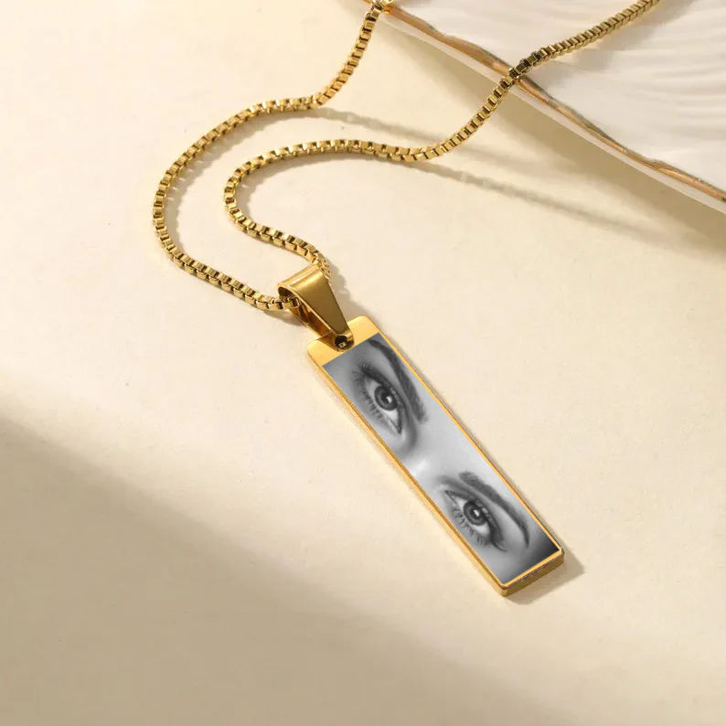 Personalized Eyes Photo Bar Necklace