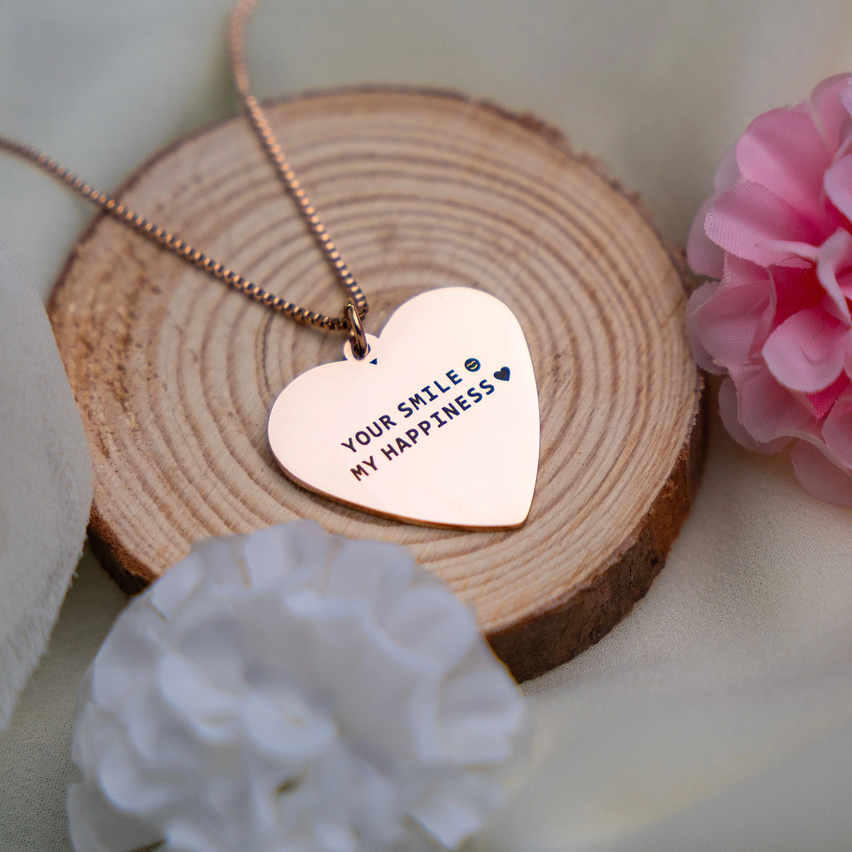 Heart Pendant Necklace With Photo Engraving And Box Chain thumbnail 3