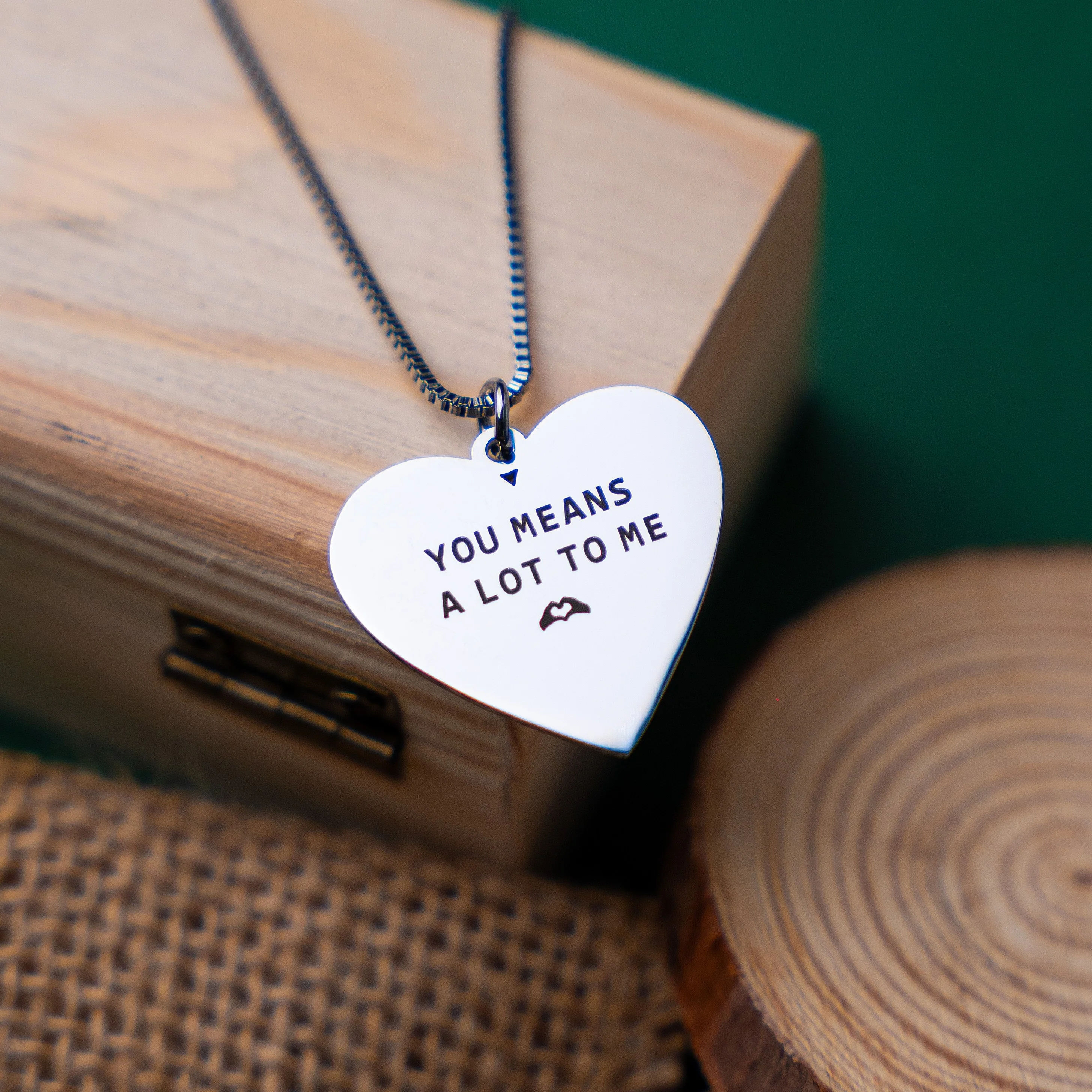 Heart Pendant Necklace With Photo Engraving And Box Chain thumbnail 5