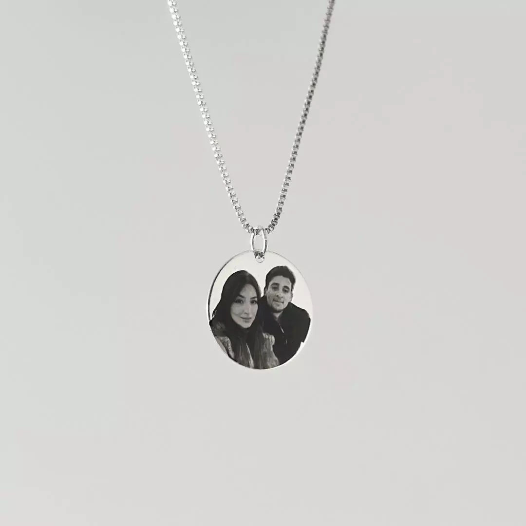 Personalized Photo Engraved Round Necklace thumbnail 2