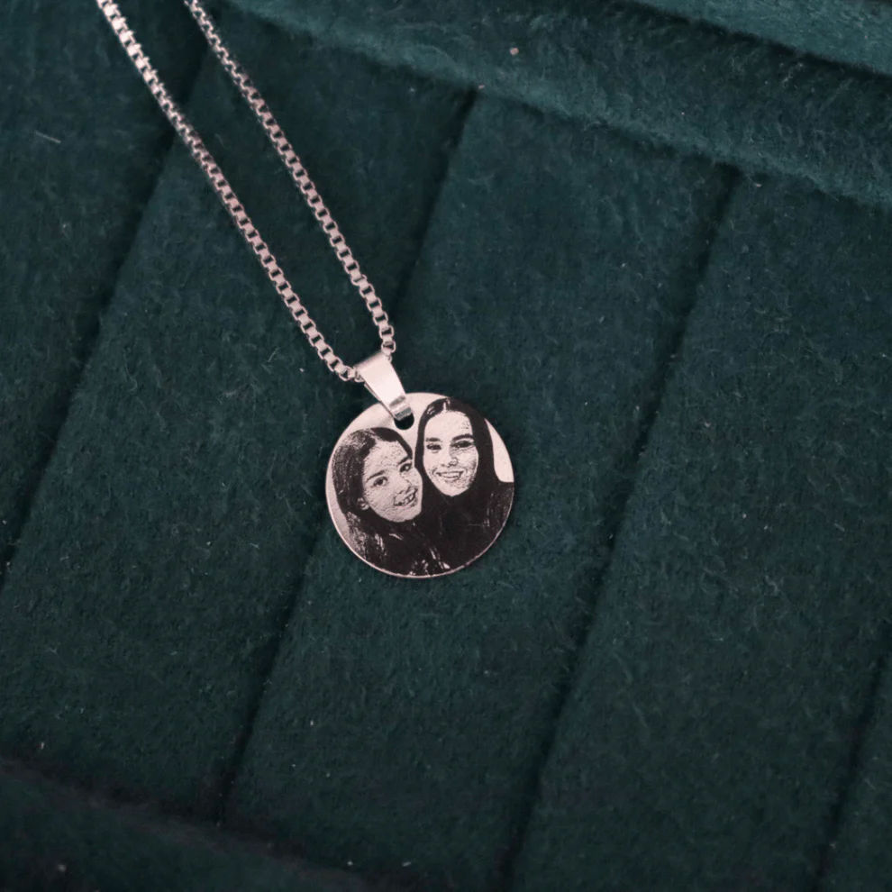 Personalized Photo Engraved Round Necklace thumbnail 3