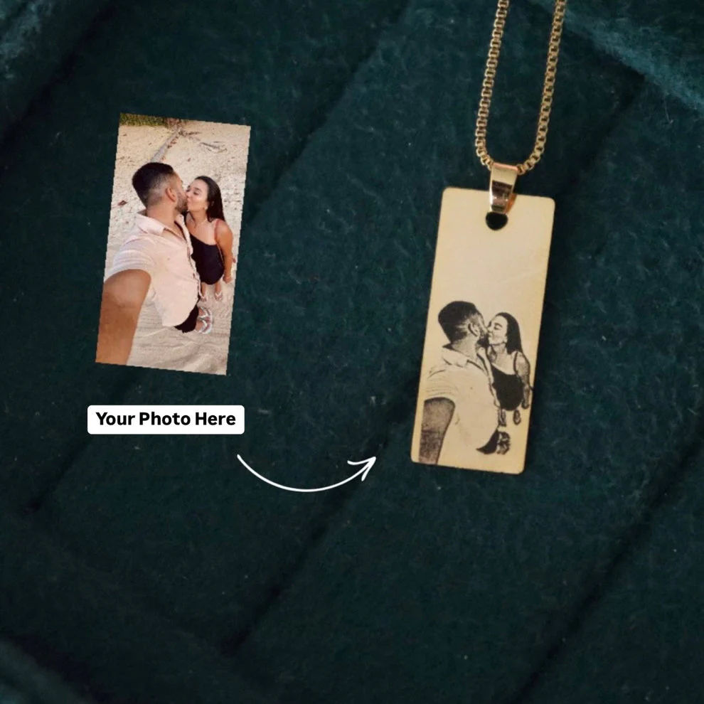 Personalized Photo Engraved Vertical Bar Necklace