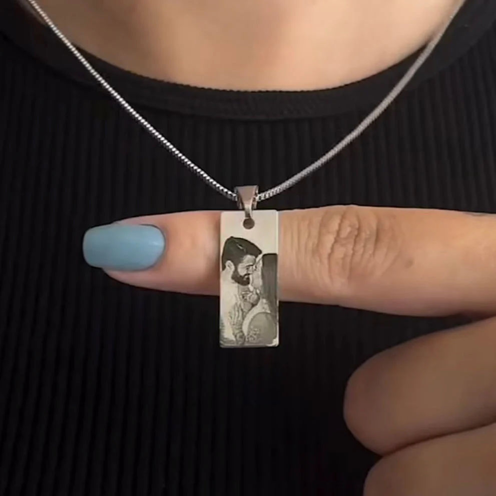 Personalized Photo Engraved Vertical Bar Necklace thumbnail 2