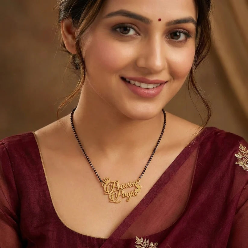 Name Mangalsutra with Crown And Butterfly Detail