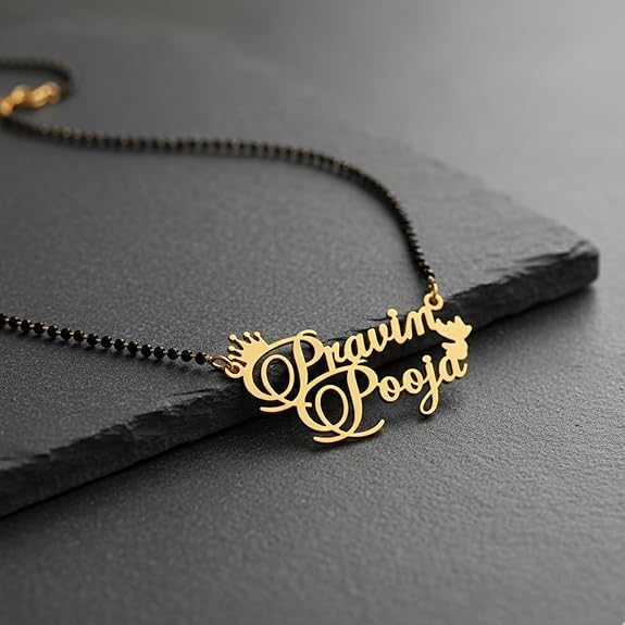 Name Mangalsutra with Crown And Butterfly Detail thumbnail 2