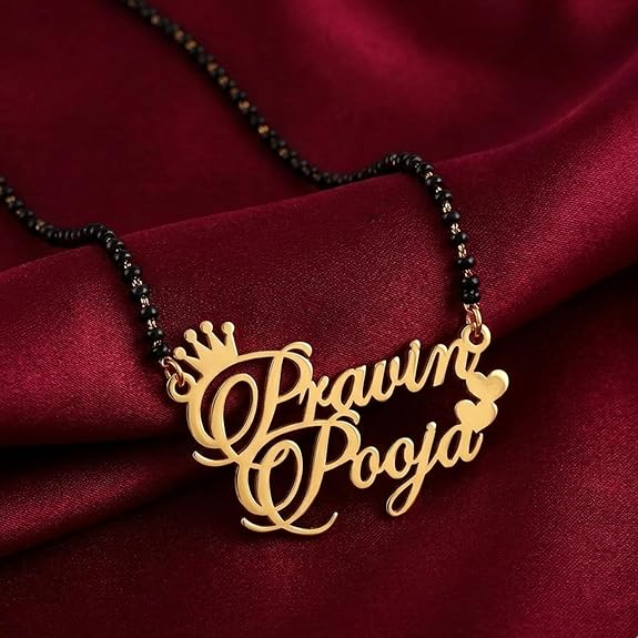 Name Mangalsutra with Crown And Butterfly Detail thumbnail 3
