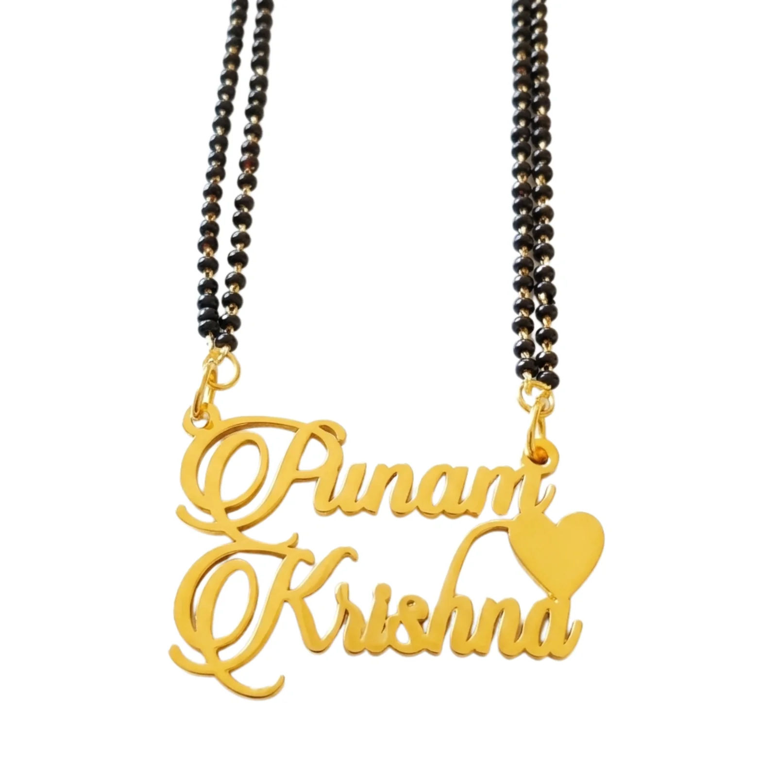 Custom Double Name Mangalsutra with Elegant Side Heart Pendant