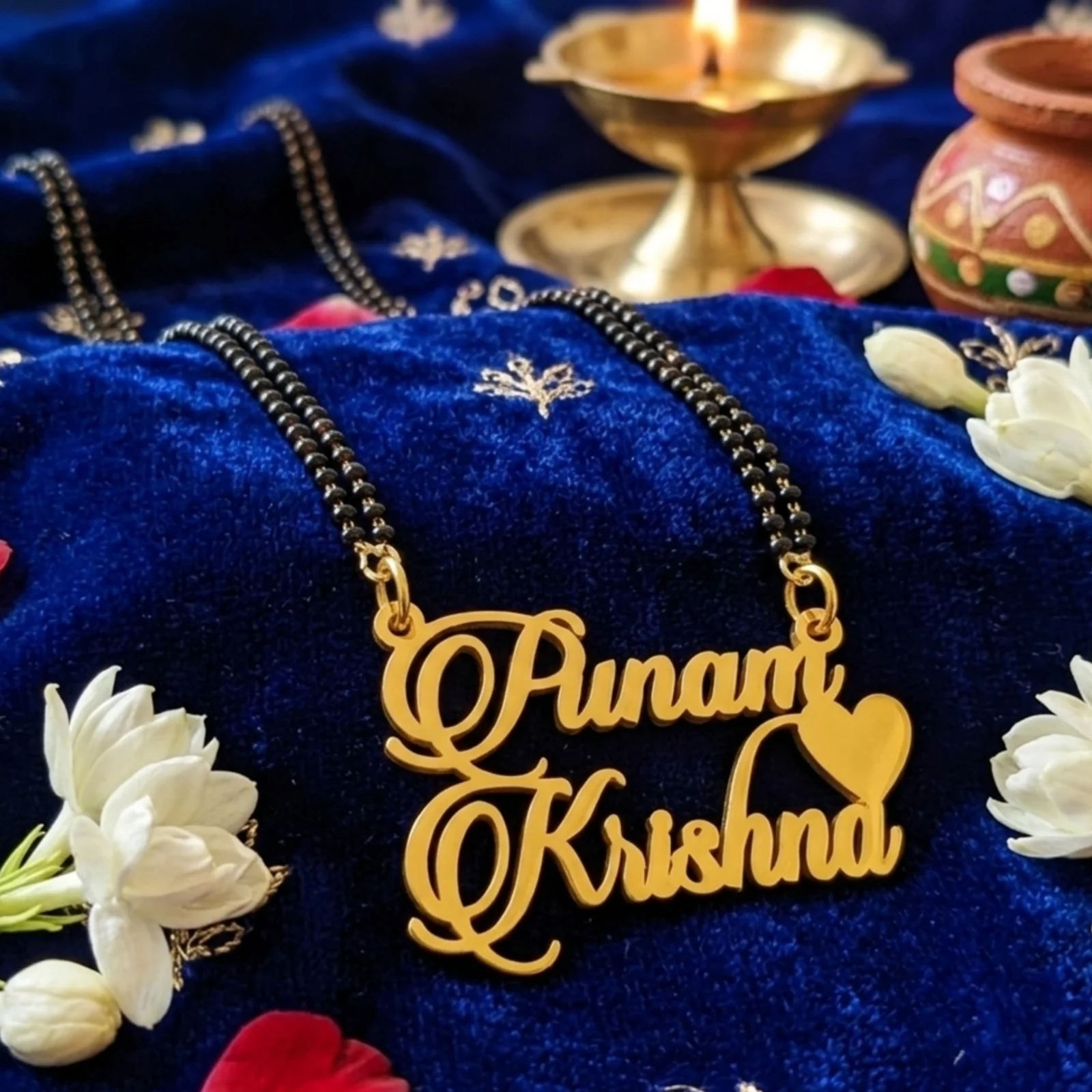 Custom Double Name Mangalsutra with Elegant Side Heart Pendant - 4