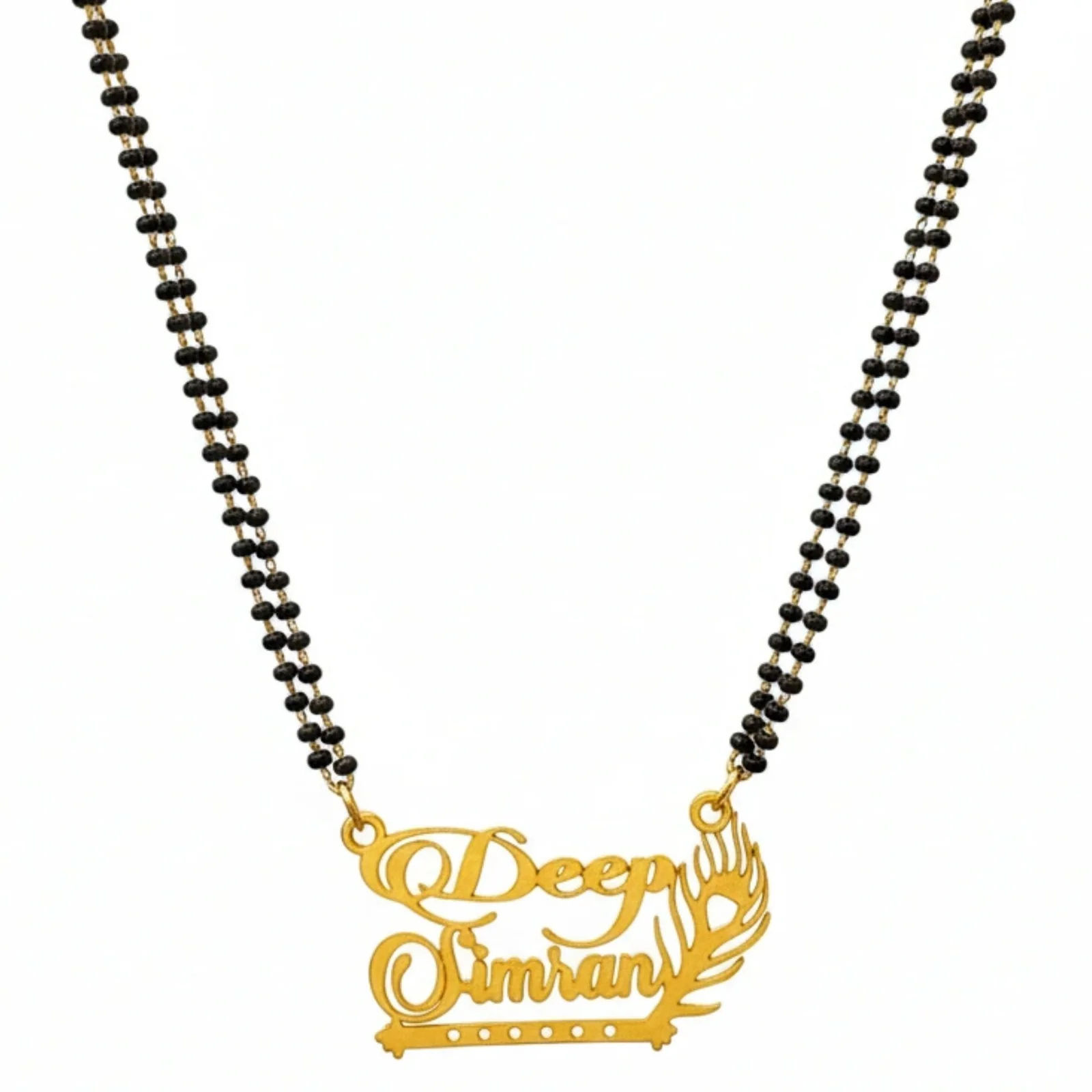 Custom Double Name Mangalsutra with Flute and Peacock Feather