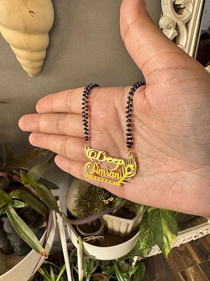 Dual Name Mangalsutra With Flute And Feather Motif Center thumbnail 3