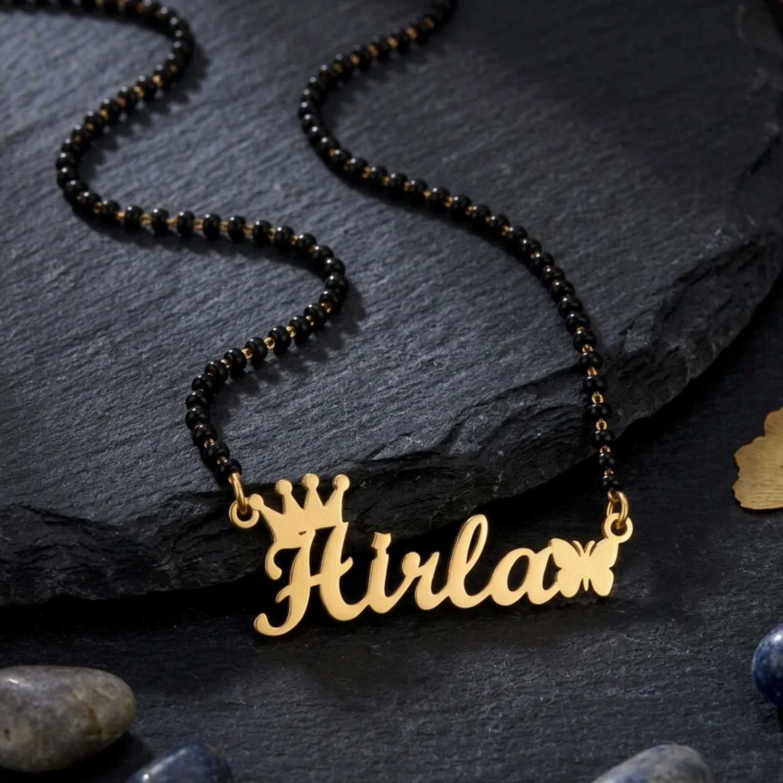 Single Name Mangalsutra with Crown and Side Butterfly for Modern Wife - 3