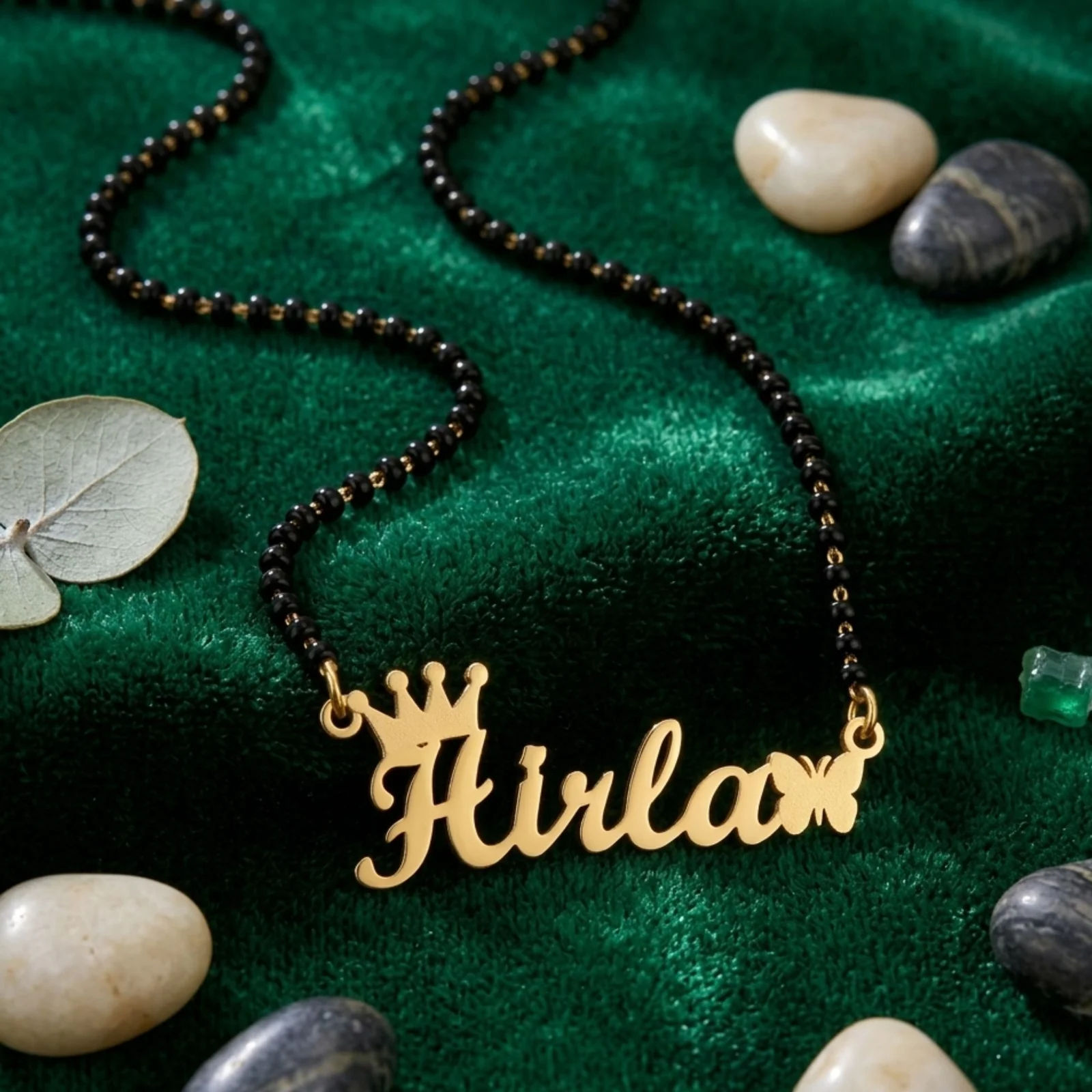 Single Name Mangalsutra with Crown and Side Butterfly for Modern Wife - 5