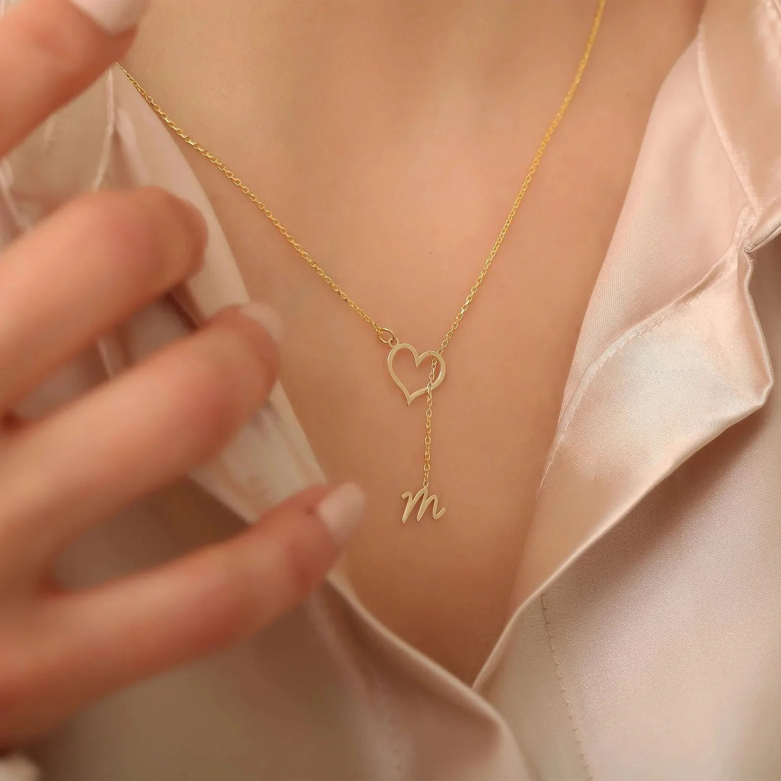 Personalized Heart & Initial Lariat Necklace - 5