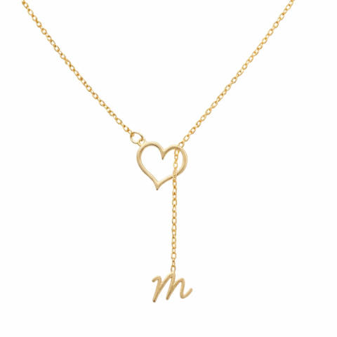 Personalized Heart & Initial Lariat Necklace
