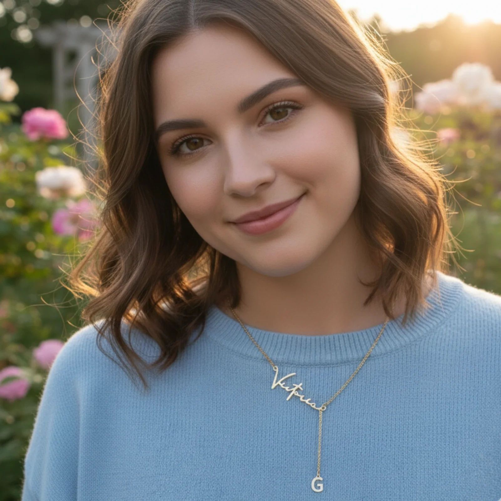 Customised Name Necklace with Hanging Initial Letter - 4