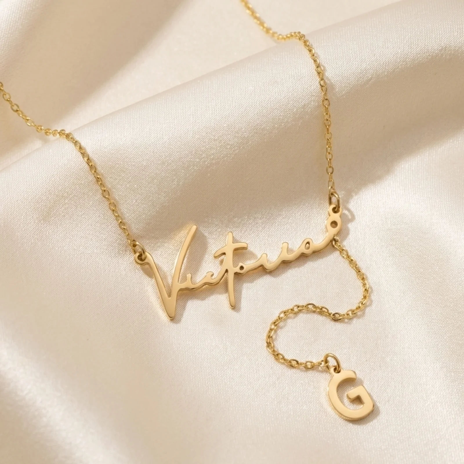 Customised Name Necklace with Hanging Initial Letter - 7
