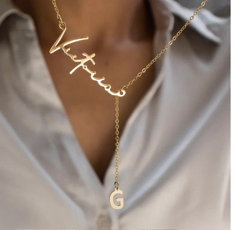 Customised Name Necklace with Hanging Initial Letter - 6