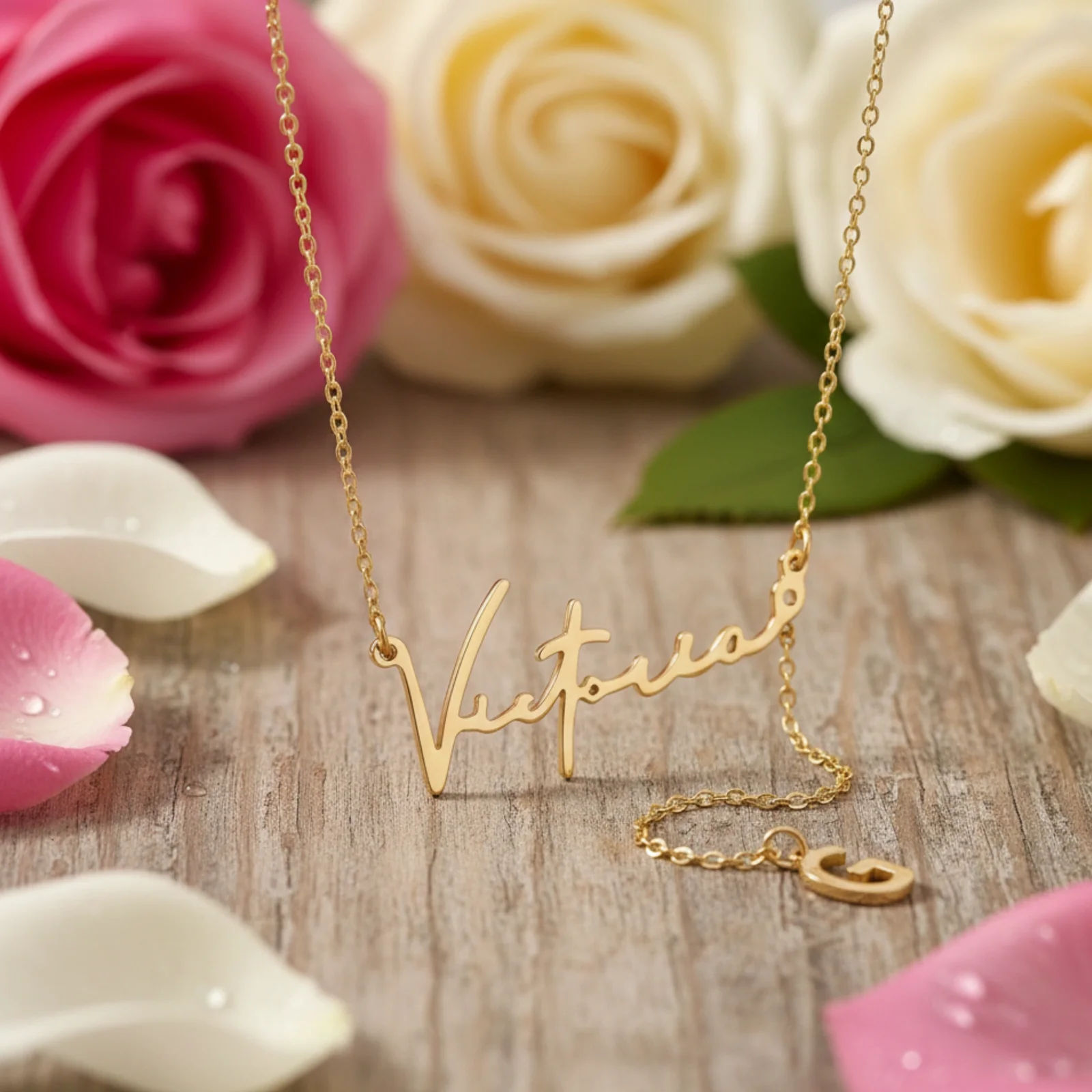 Customised Name Necklace with Hanging Initial Letter - 5