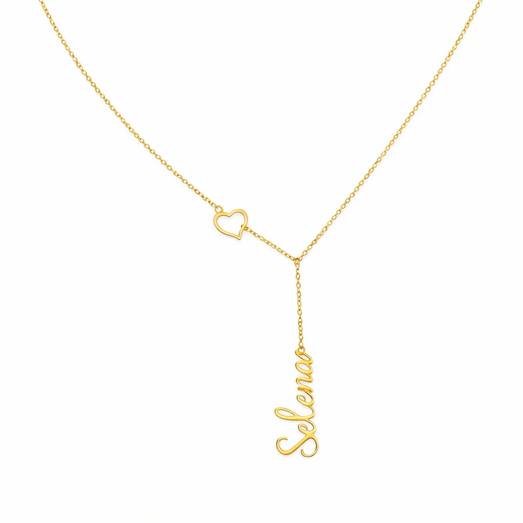 Heart Drop Necklace With Vertical Name And Fine Chain