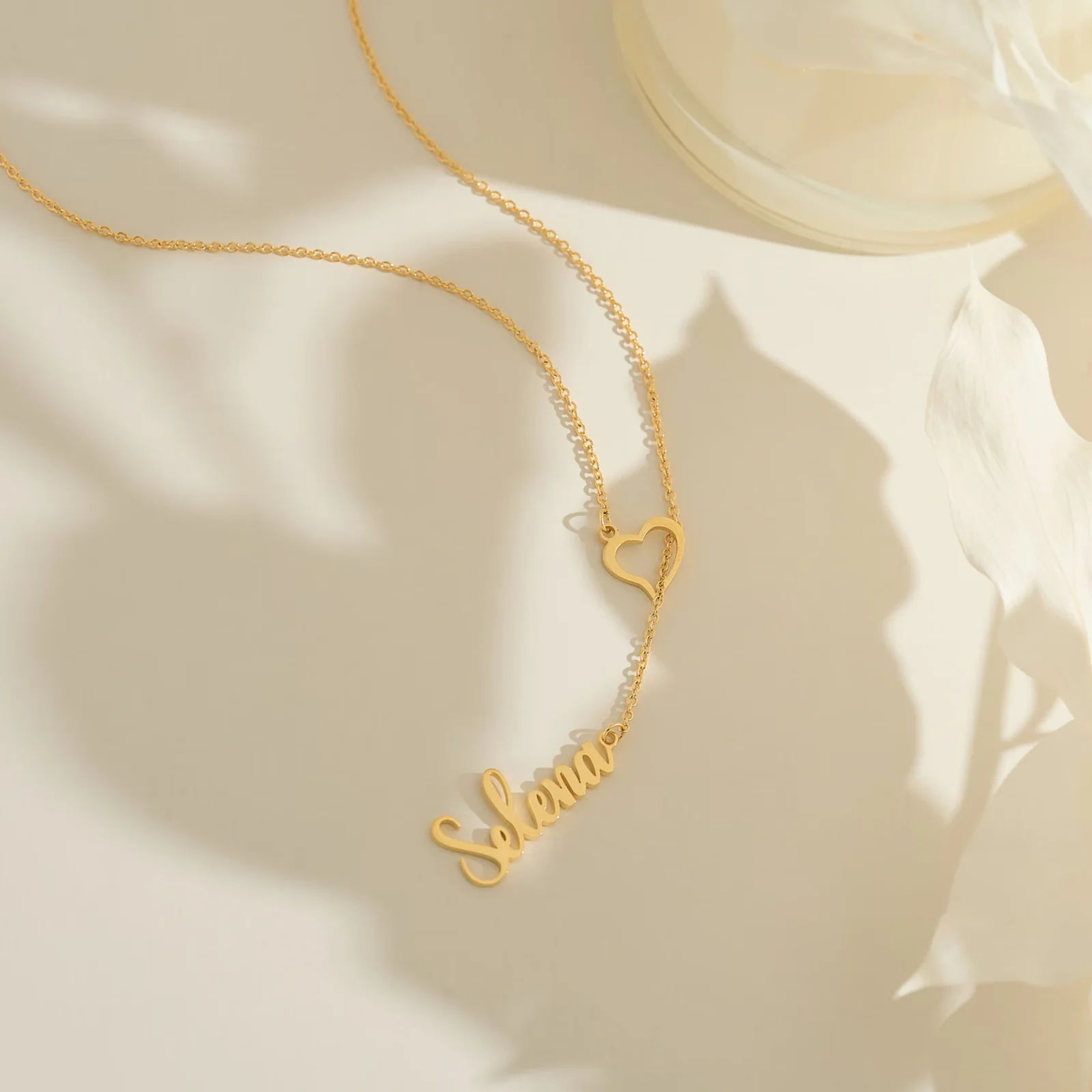 Heart Drop Necklace With Vertical Name And Fine Chain - 9