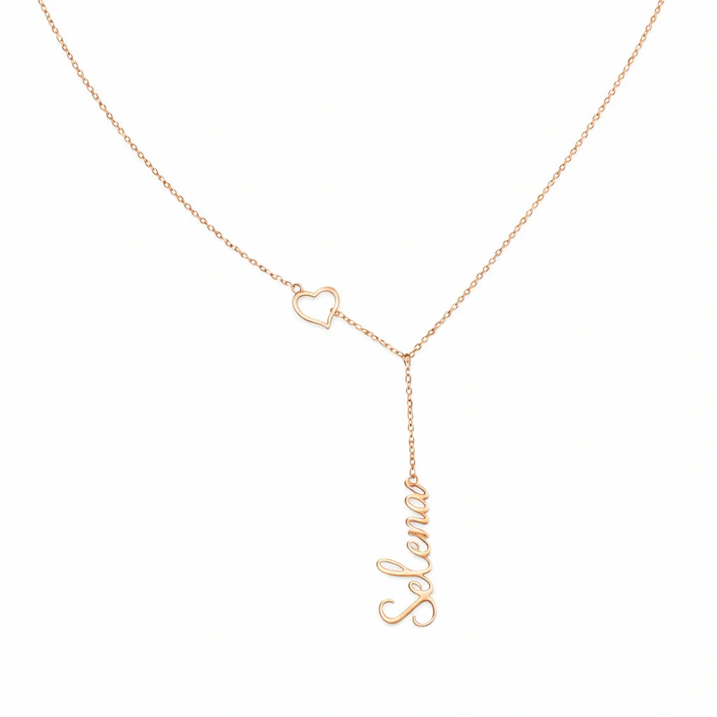 Heart Drop Necklace With Vertical Name And Fine Chain - 3