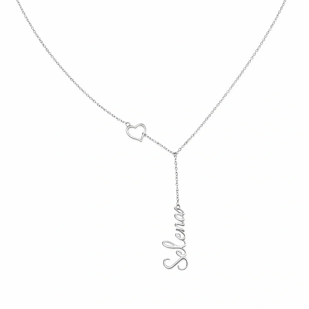 Heart Drop Necklace With Vertical Name And Fine Chain - 2