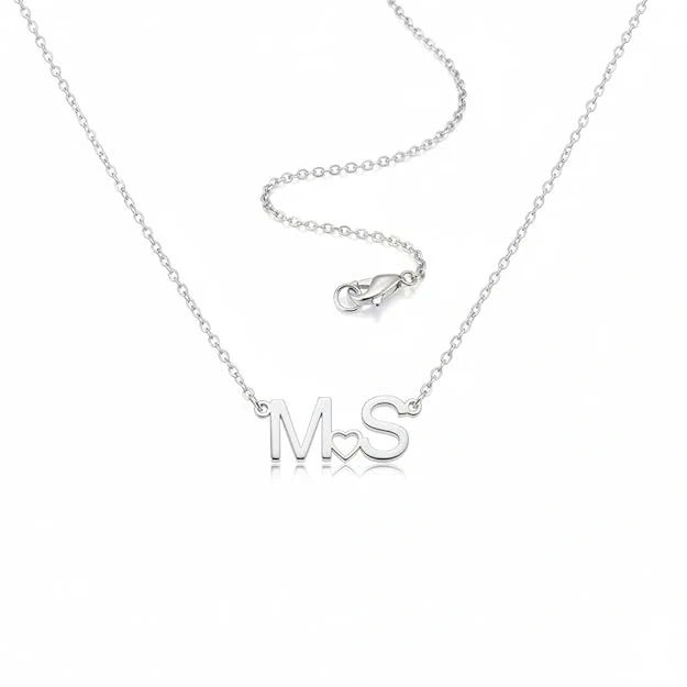 Minimalist Block Initial Necklace with Heart Spacer - 2