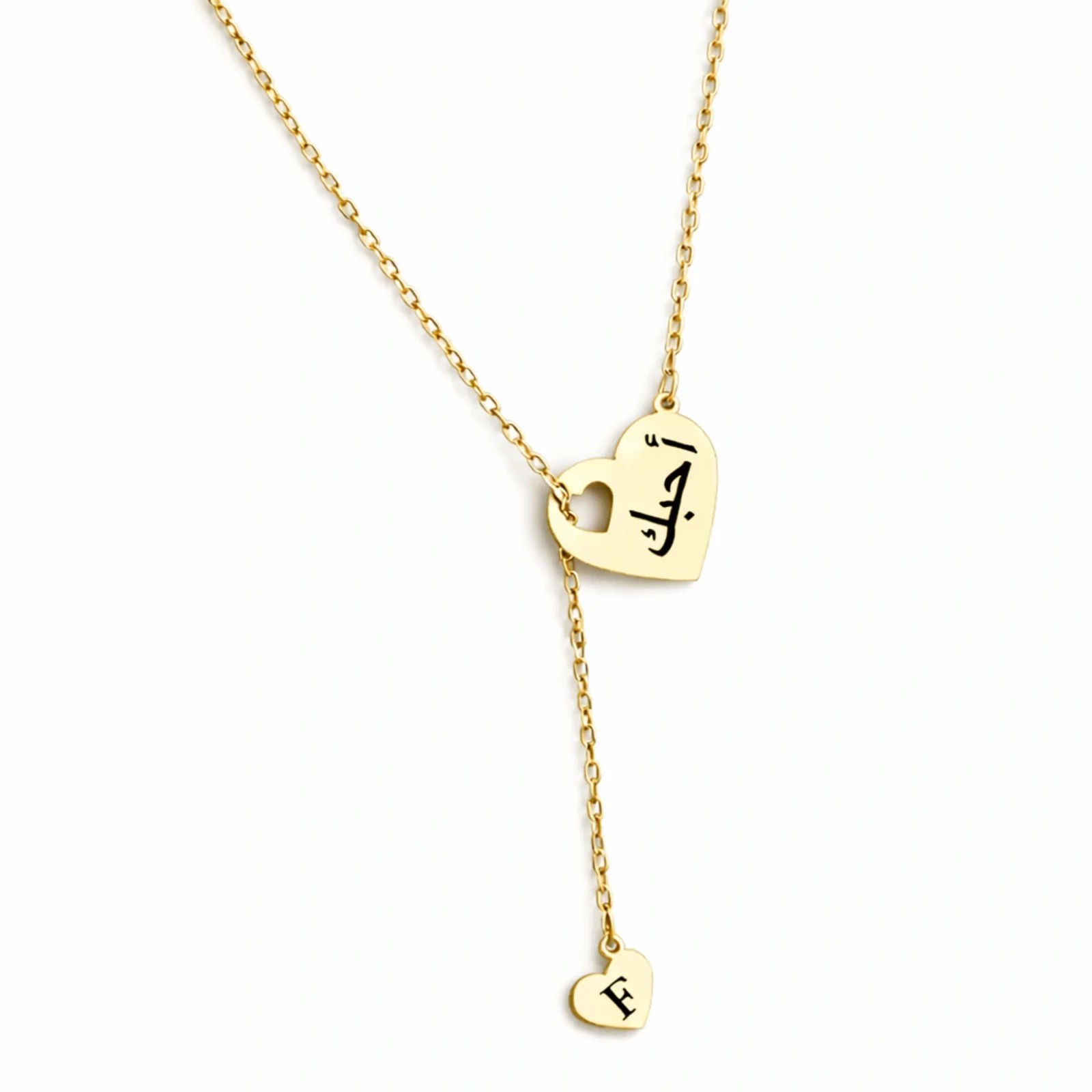 Double Heart Initial Necklace