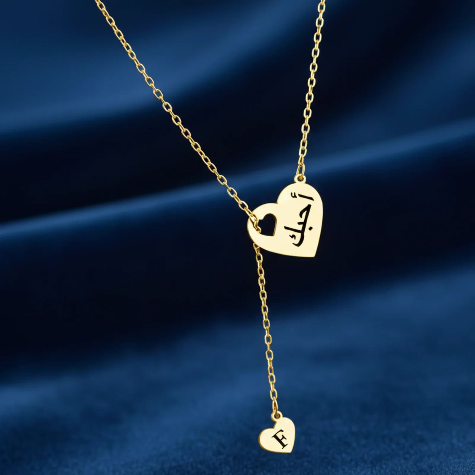 Personalised Heart Lariat Necklace with Initial and Name Script - 4