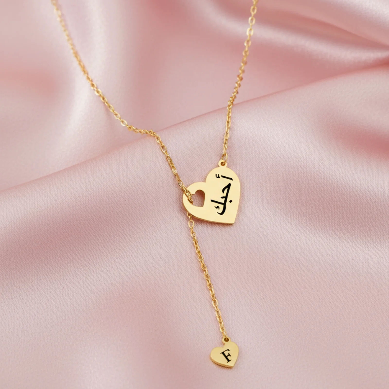 Personalised Heart Lariat Necklace with Initial and Name Script - 5