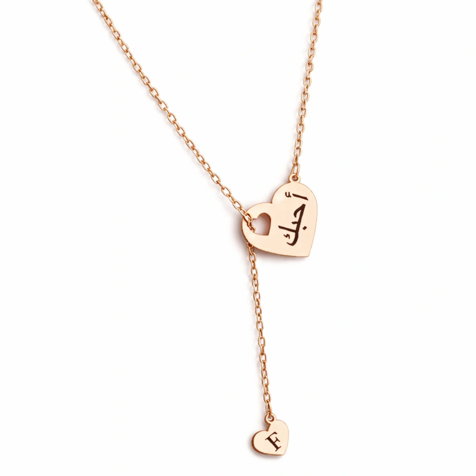 Personalised Heart Lariat Necklace with Initial and Name Script - 3