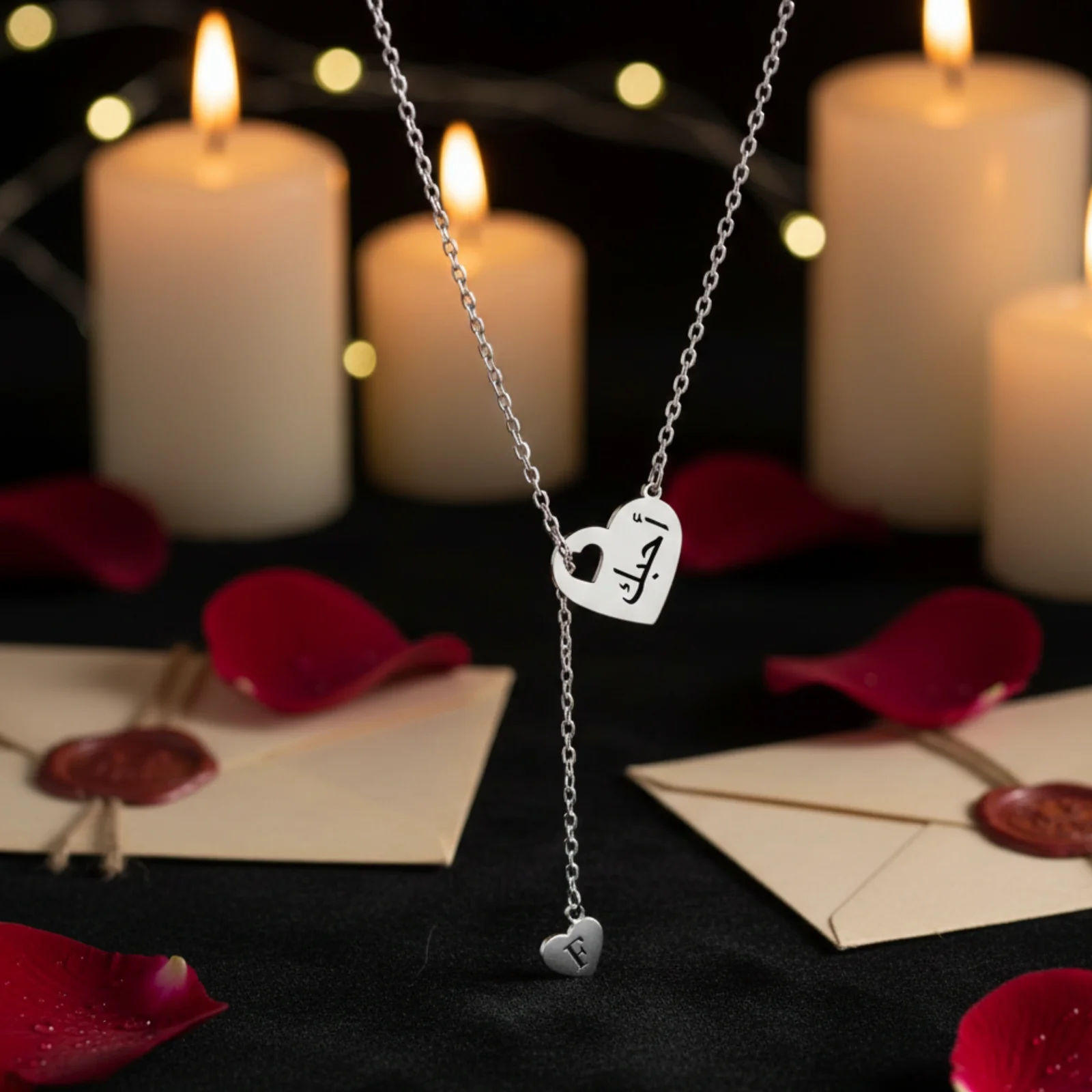 Personalised Heart Lariat Necklace with Initial and Name Script - 7
