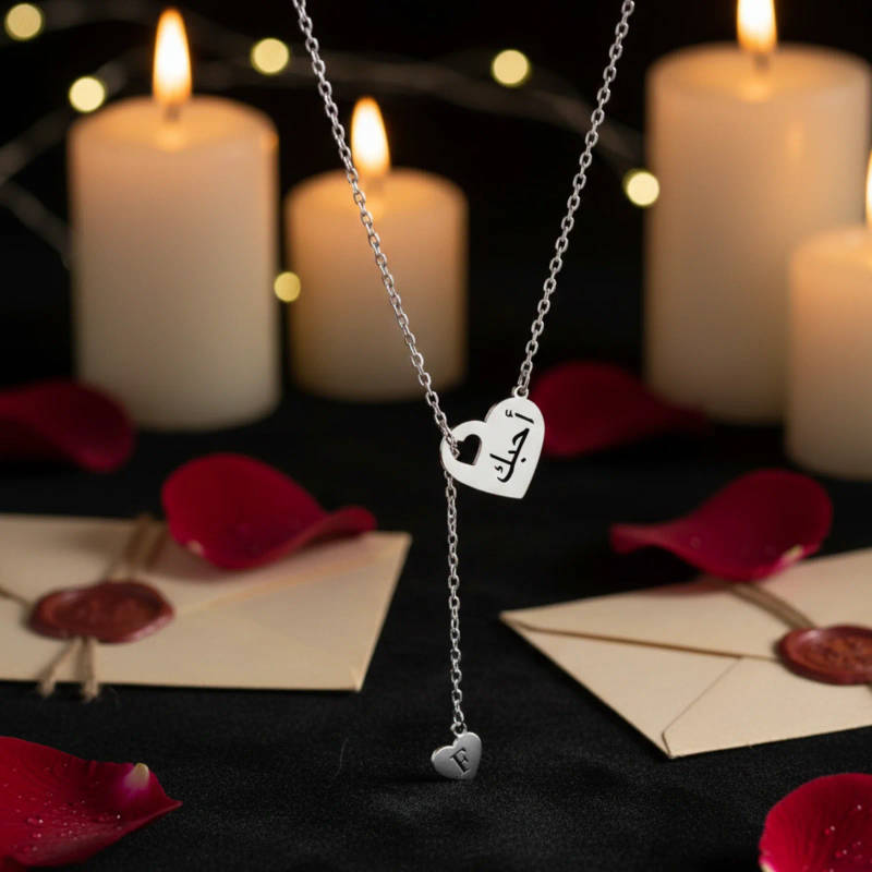 Personalised Heart Lariat Necklace with Initial and Name Script - 7