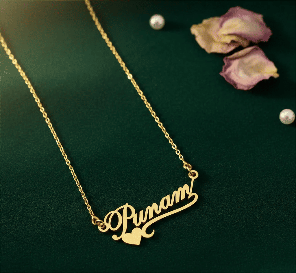 Personalised Heart Lined Cursive Nameplate Pendant for Women - 4