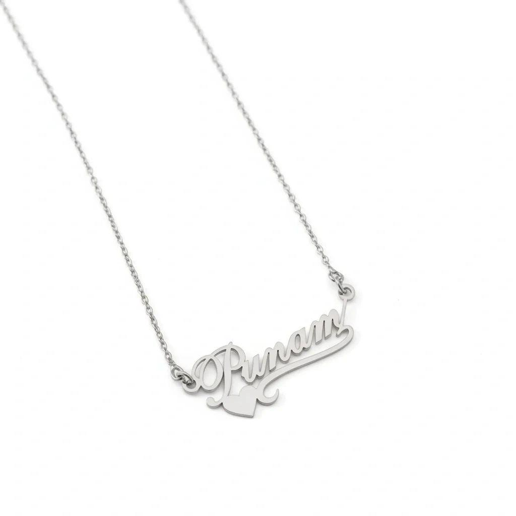 Personalised Heart Lined Cursive Nameplate Pendant for Women - 2