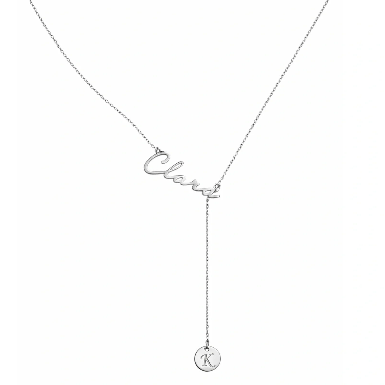 Personalised Signature Name & Initial Disc Y-Lariat Necklace - 2
