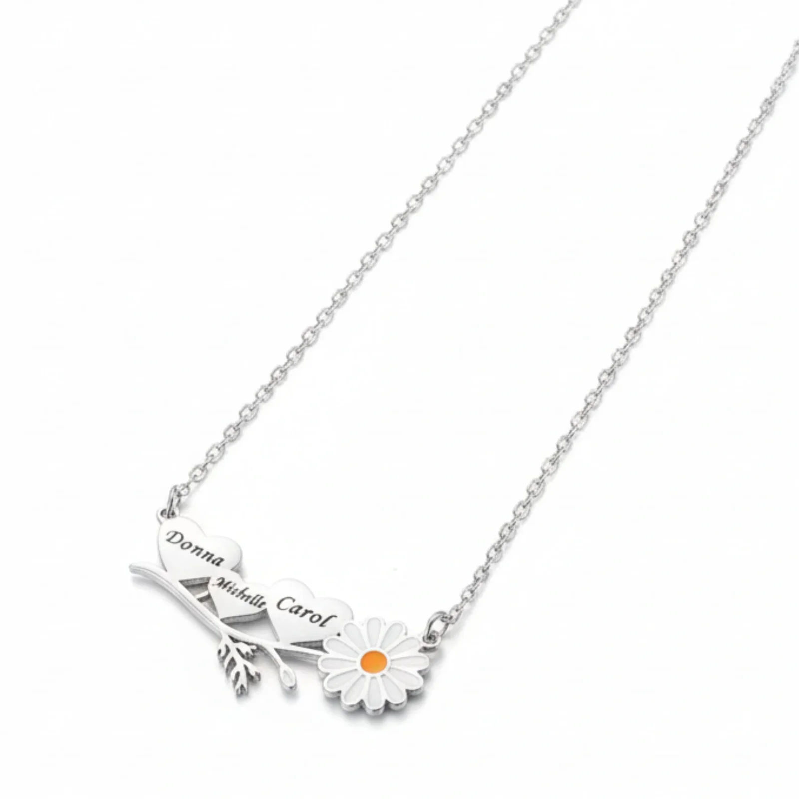 Personalised Triple Heart Daisy Necklace with Custom Engraved Names - 2