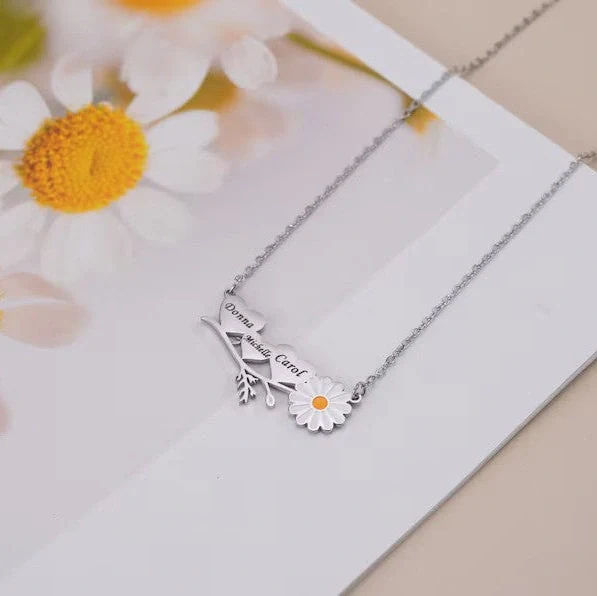 Personalised Triple Heart Daisy Necklace with Custom Engraved Names - 5