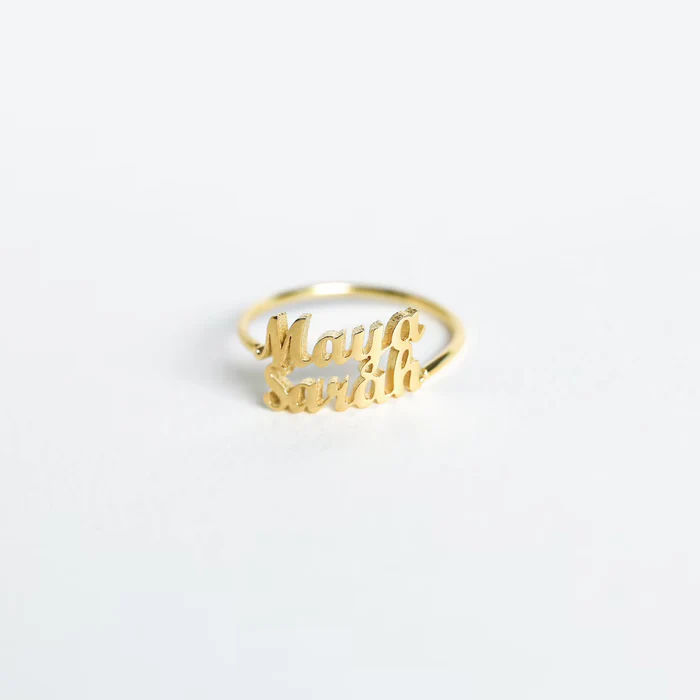 Script Double Name Ring With Heart Connector Center thumbnail 2
